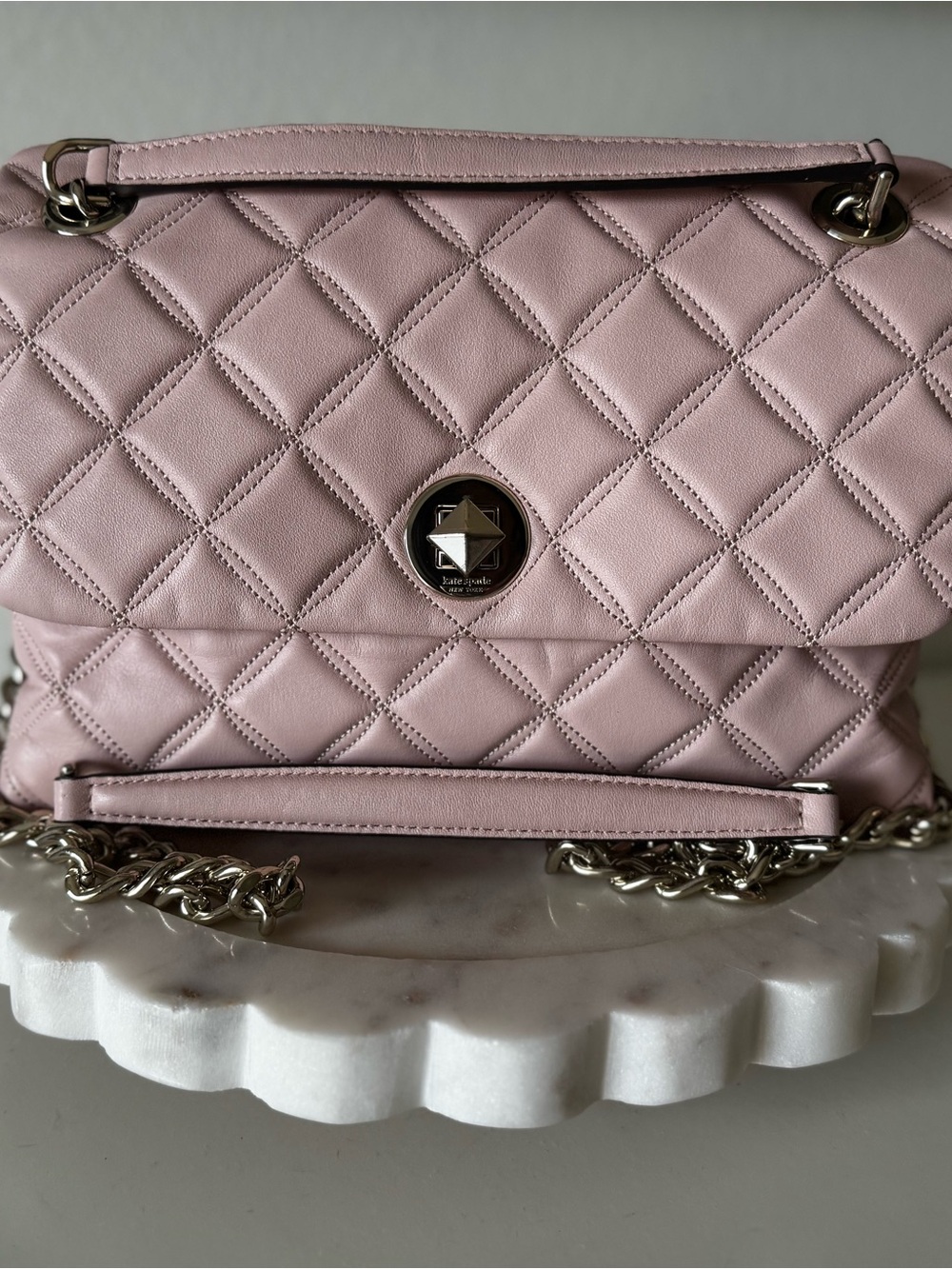 kate spade Quilted Light Pink Leather Crossbody Bag with Chain Strap